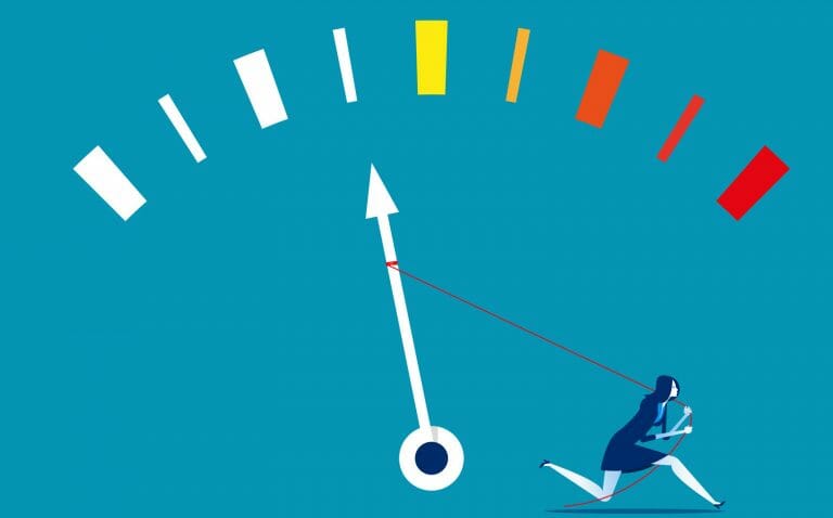 Businesswoman trying to pulling to the maximum energy value. Concept business vector illustration. Flat design style.