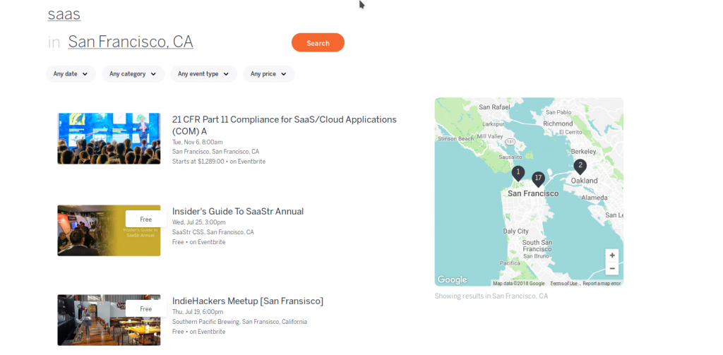 event search tools like Eventbrite and Meetup.